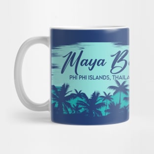 Maya Bay Phi Phi Islands, Thailand Retro Beach Landscape with Palm Trees Mug